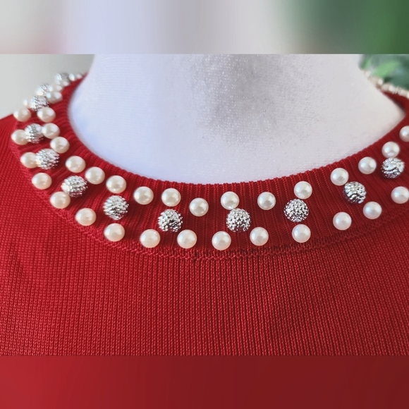FREE w Purchase Imitation Pearl and Rhinestone Trim Knit Sweater- Sz S - Picture 2 of 4